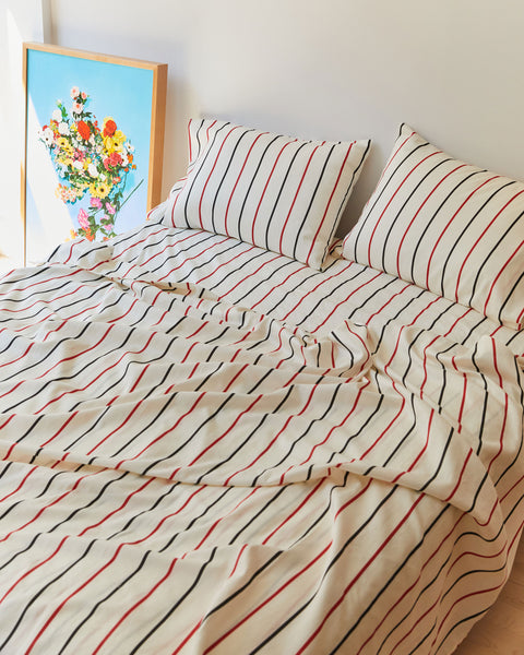 bed cover sheet . mud thick painted stripe